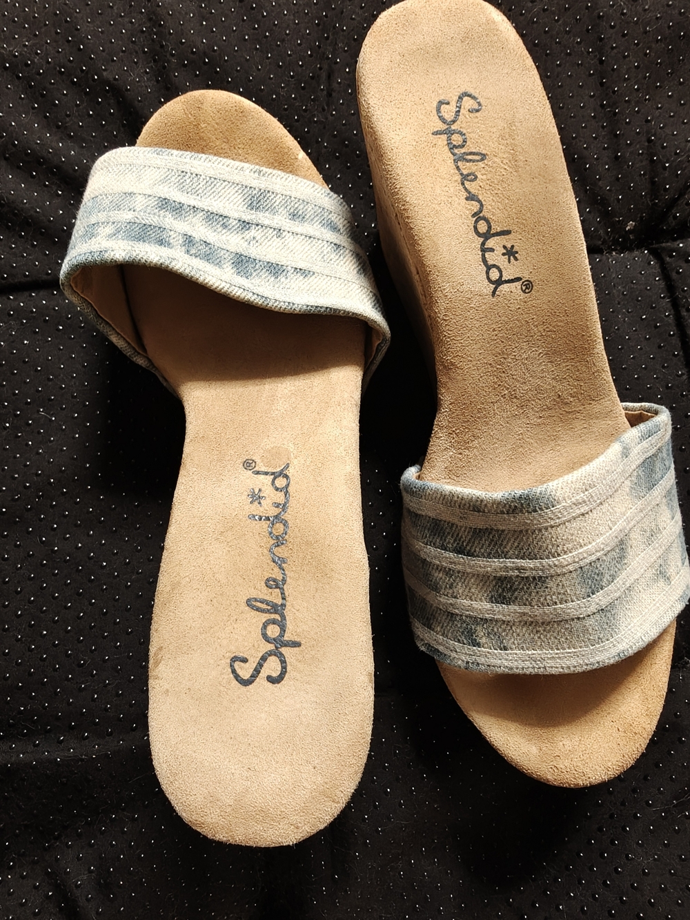 Splendid Women's Light Blue Striped Denim Slide Sandals
